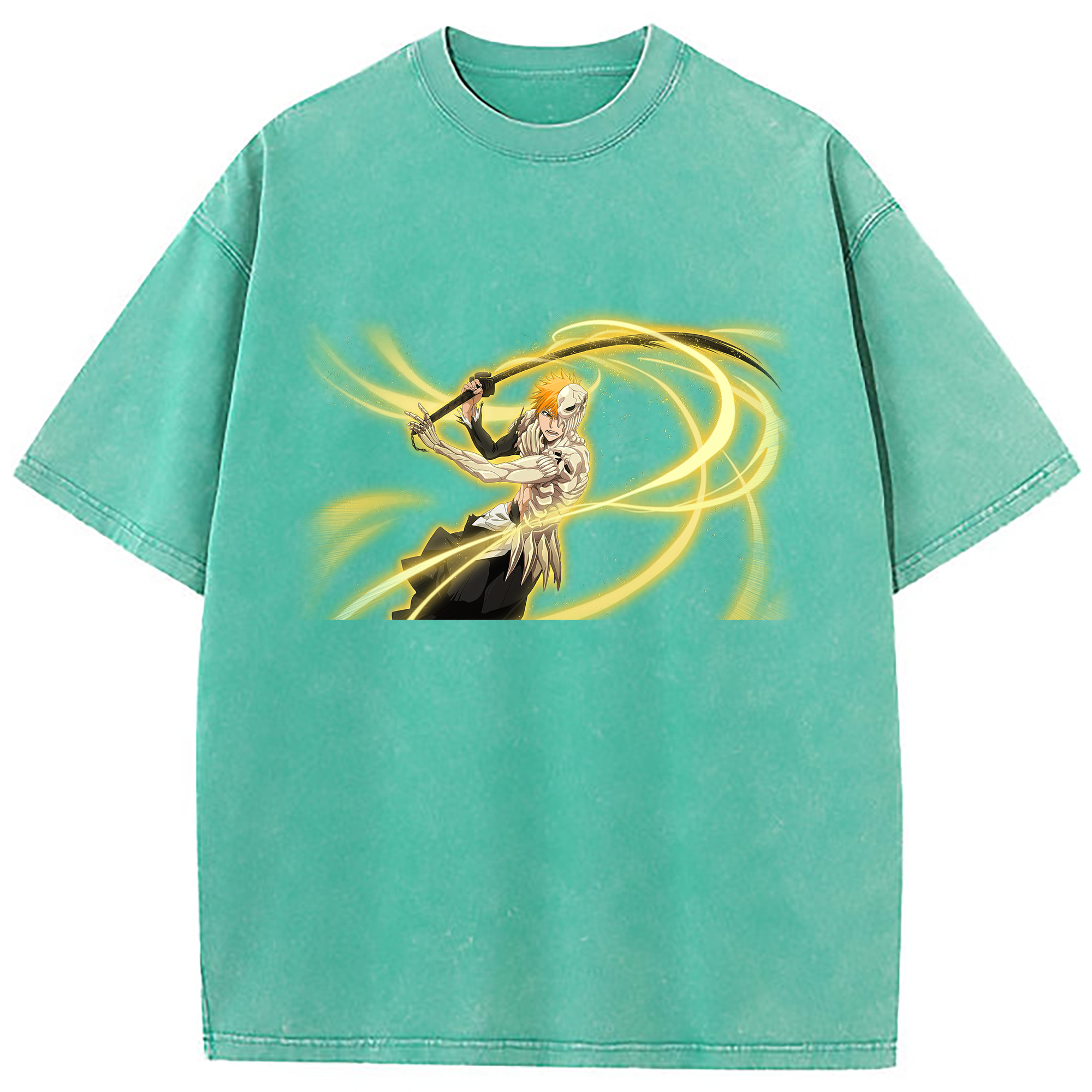 （画像用） ブリーチ 黒崎一護（くろさき いちご）BLEACH Kurosaki Ichigo 綿100% ヴィンテージ風 半袖Tシャツ（フロントプリント）